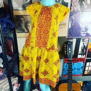 🔥 RARE Vintage 1960’s Handmade Cotton geo floral bright Sun House Dress